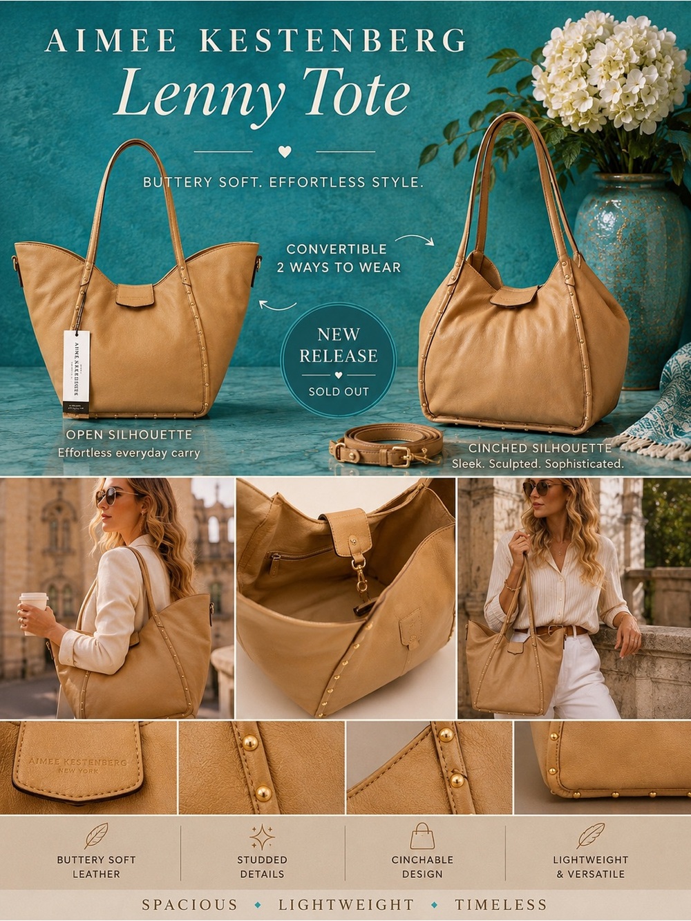 Aimee KESTENBERG Lenny Buttery Leather Tote - Quiet Luxury Fits Laptop NWT